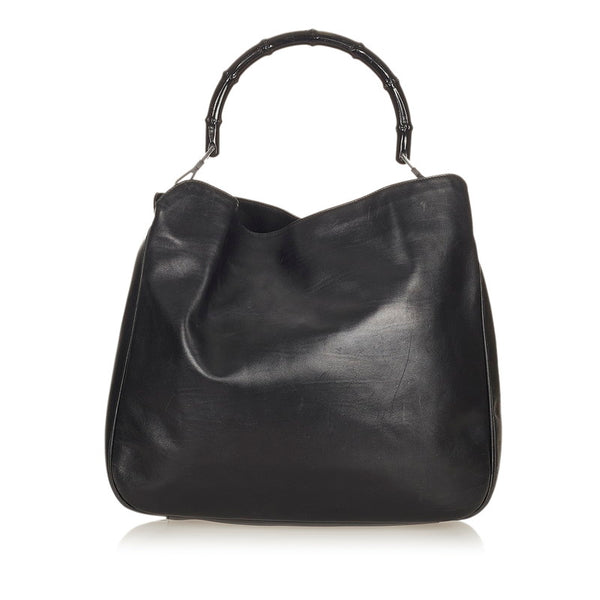 グッチ バンブー 001 1577 ブラック レザー ハンドバッグ レディース GUCCI 【中古】