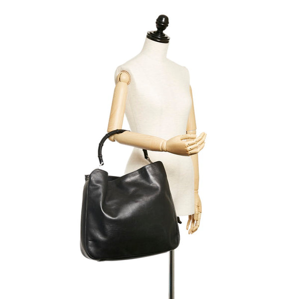 グッチ バンブー 001 1577 ブラック レザー ハンドバッグ レディース GUCCI 【中古】