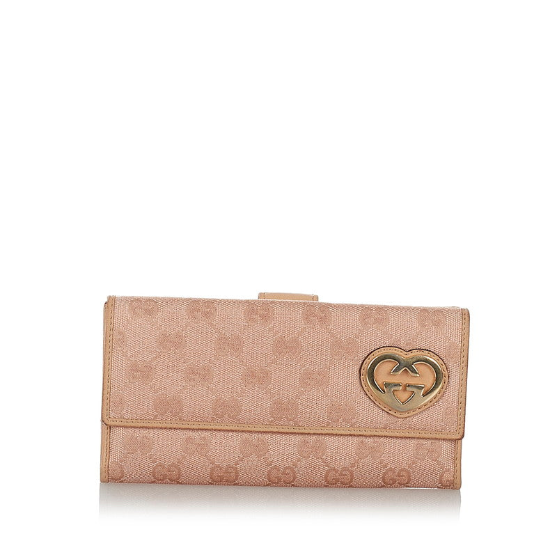 グッチ GGキャンバス ラブリーハート 245723 ピンク キャンバス レザー 長財布 レディース GUCCI 【中古】