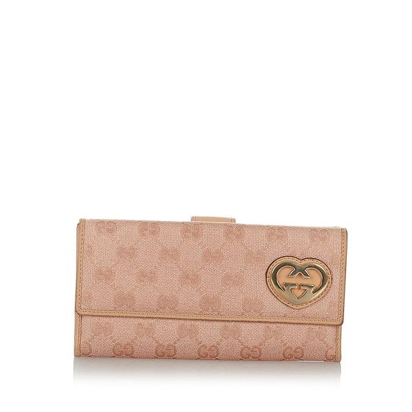グッチ GGキャンバス ラブリーハート 245723 ピンク キャンバス レザー 長財布 レディース GUCCI 【中古】