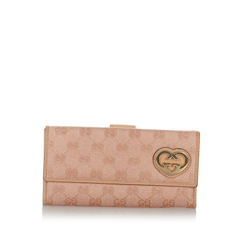 グッチ GGキャンバス ラブリーハート 245723 ピンク キャンバス レザー 長財布 レディース GUCCI 【中古】