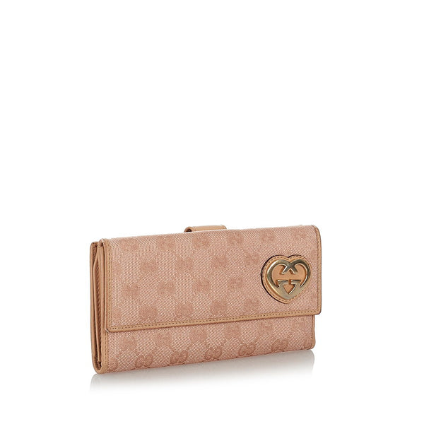 グッチ GGキャンバス ラブリーハート 245723 ピンク キャンバス レザー 長財布 レディース GUCCI 【中古】