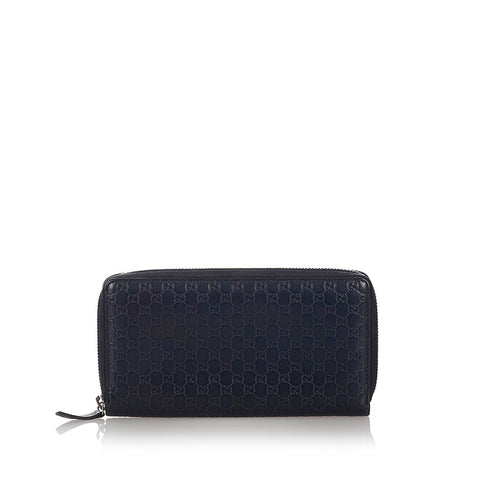 グッチ マイクログッチシマ 244994 ネイビー レザー 長財布 ラウンドファスナー レディース GUCCI 【中古】