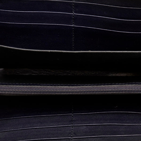 グッチ マイクログッチシマ 244994 ネイビー レザー 長財布 ラウンドファスナー レディース GUCCI 【中古】