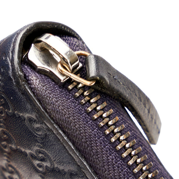 グッチ マイクログッチシマ 244994 ネイビー レザー 長財布 ラウンドファスナー レディース GUCCI 【中古】