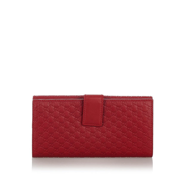 グッチ マイクログッチシマ 長財布 449393 レッド レザー レディース GUCCI 【中古】