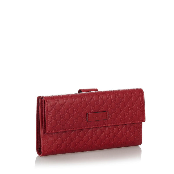 グッチ マイクログッチシマ 長財布 449393 レッド レザー レディース GUCCI 【中古】