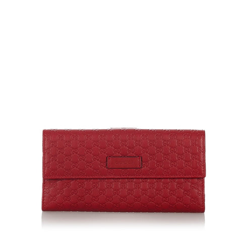 グッチ マイクログッチシマ 長財布 449393 レッド レザー レディース GUCCI 【中古】