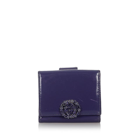 グッチ 369688 パープル パテントレザー 二つ折り財布 レディース GUCCI 【中古】