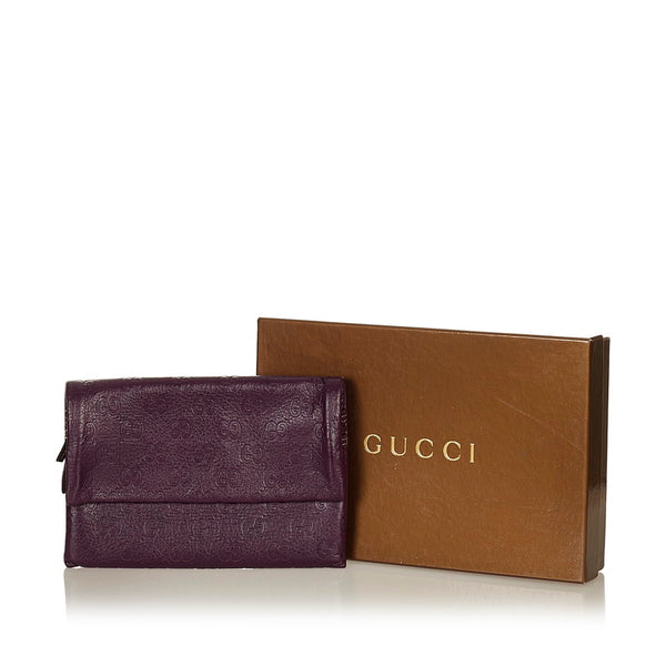グッチ グッチシマ 二つ折り財布 204517 パープル レザー レディース GUCCI 【中古】