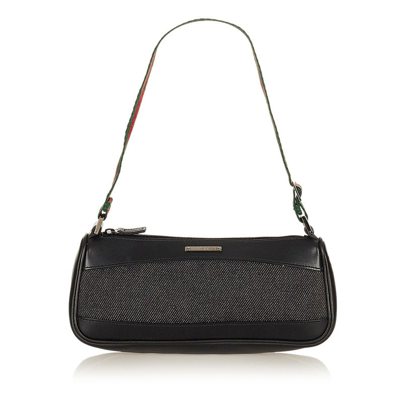 グッチ シェリーライン 92820 ブラック デニム レザー ポーチ レディース GUCCI 【中古】