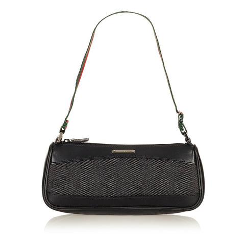 グッチ シェリーライン 92820 ブラック デニム レザー ポーチ レディース GUCCI 【中古】