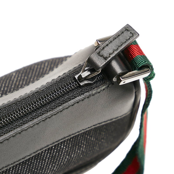 グッチ シェリーライン 92820 ブラック デニム レザー ポーチ レディース GUCCI 【中古】