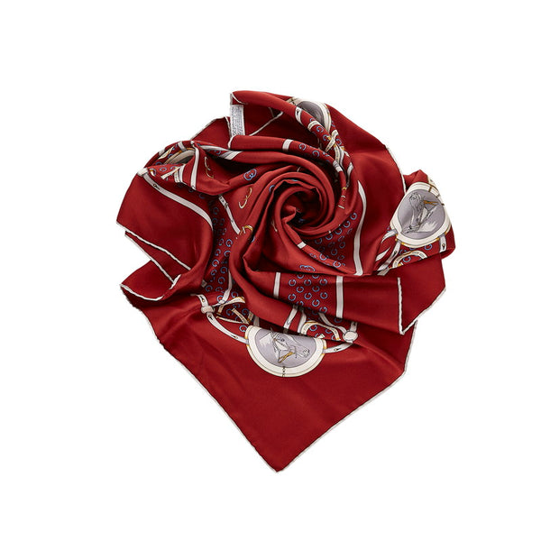 グッチ ワインレッド シルク スカーフ レディース GUCCI 【中古】