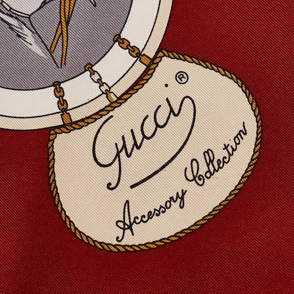 グッチ ワインレッド シルク スカーフ レディース GUCCI 【中古】