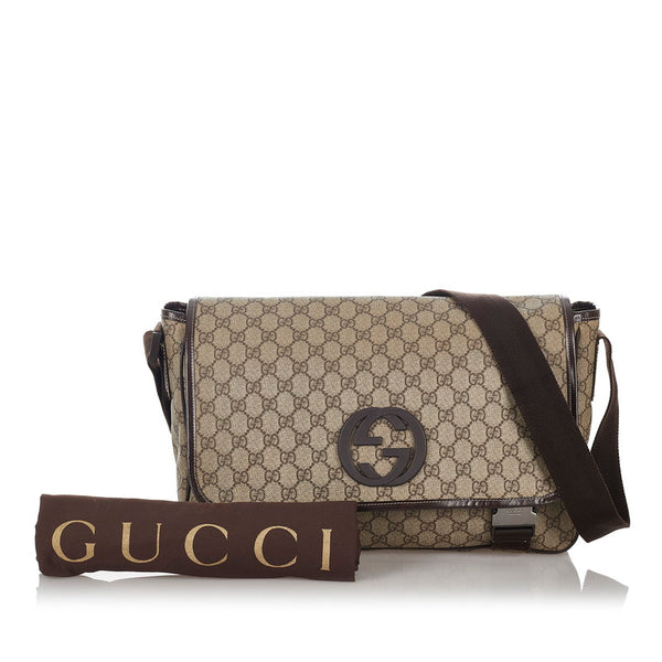 グッチ GGスプリーム インターロッキングG 223661 ベージュ PVC レザー 斜め掛け ショルダーバッグ メンズ GUCCI 【中古】