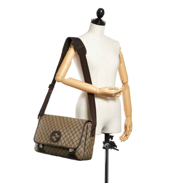 グッチ GGスプリーム インターロッキングG 223661 ベージュ PVC レザー 斜め掛け ショルダーバッグ メンズ GUCCI 【中古】