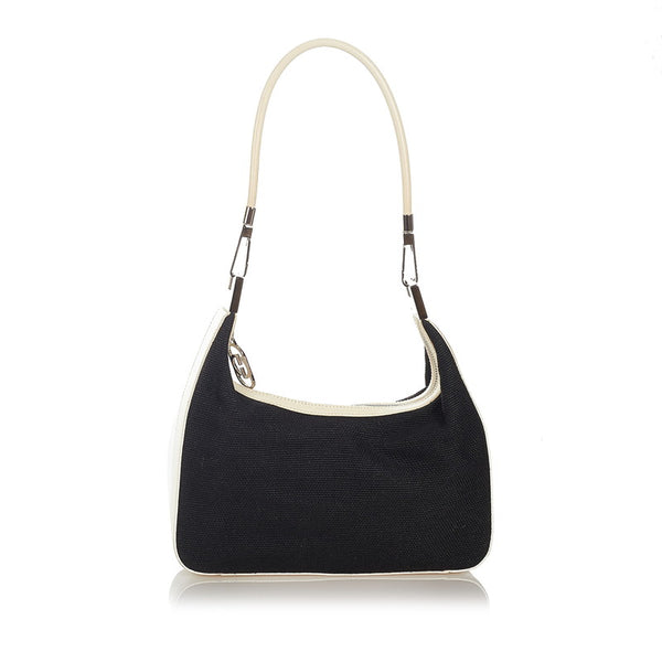 グッチ ワンショルダー 001 3812 002122 ブラック ホワイト キャンバス レザー レディース GUCCI 【中古】