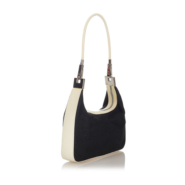 グッチ ワンショルダー 001 3812 002122 ブラック ホワイト キャンバス レザー レディース GUCCI 【中古】