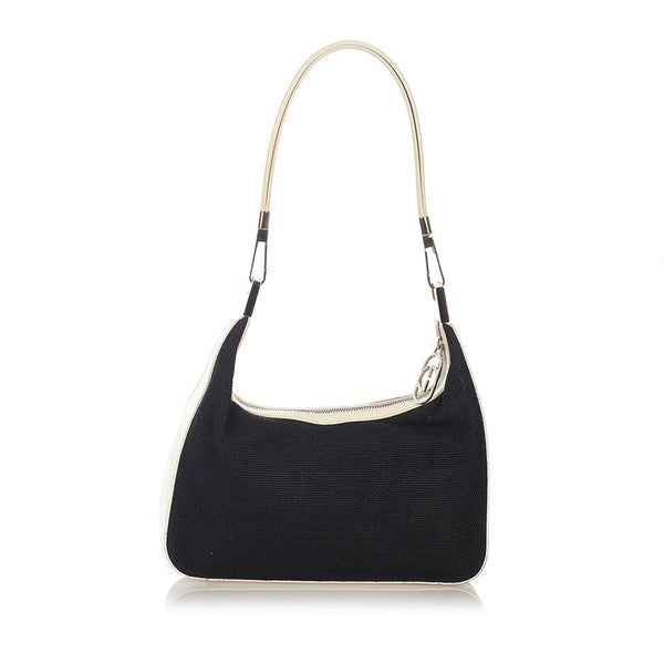 グッチ ワンショルダー 001 3812 002122 ブラック ホワイト キャンバス レザー レディース GUCCI 【中古】