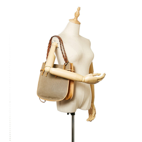 グッチ ショルダーバッグ 110295 カーキ ブラウン キャンバス レザー レディース GUCCI 【中古】