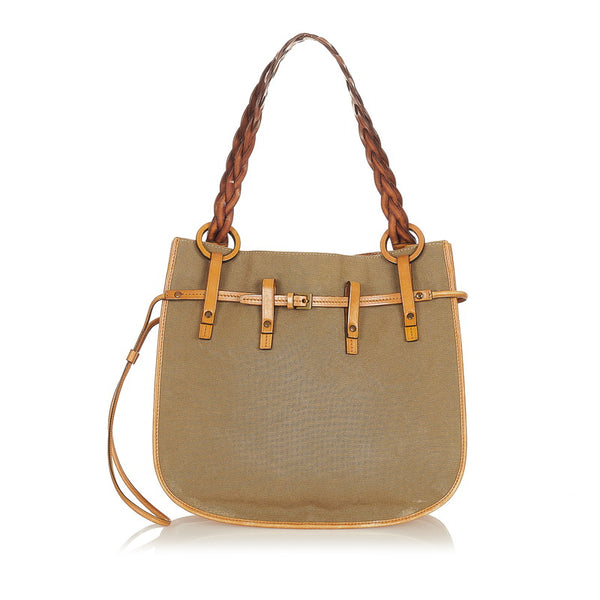 グッチ ショルダーバッグ 110295 カーキ ブラウン キャンバス レザー レディース GUCCI 【中古】