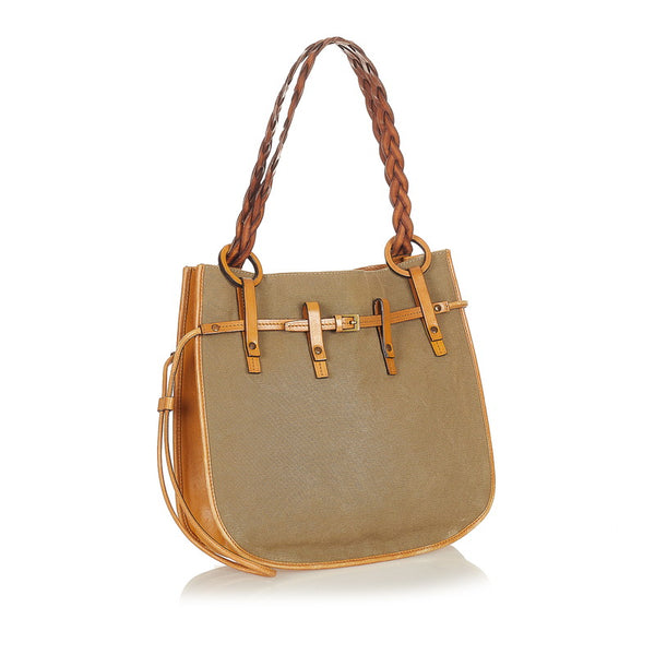 グッチ ショルダーバッグ 110295 カーキ ブラウン キャンバス レザー レディース GUCCI 【中古】