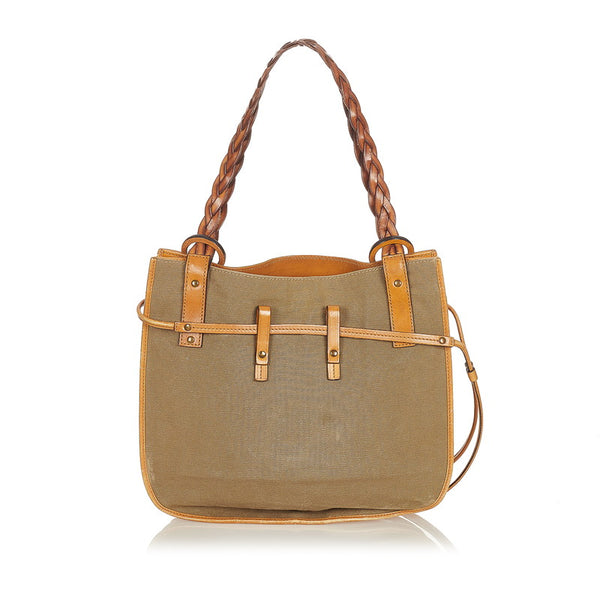 グッチ ショルダーバッグ 110295 カーキ ブラウン キャンバス レザー レディース GUCCI 【中古】