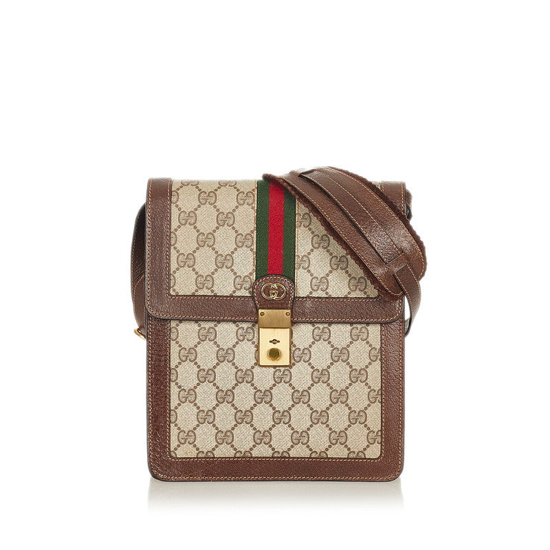 グッチ GGスプリーム シェリーライン  ベージュ ブラウン PVC レザー 肩掛け ショルダーバッグ レディース GUCCI 【中古】