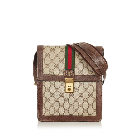 グッチ GGスプリーム シェリーライン  ベージュ ブラウン PVC レザー 肩掛け ショルダーバッグ レディース GUCCI 【中古】