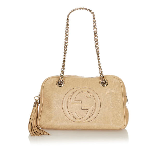 グッチ ソーホー 308983 ベージュ レザー チェーン ショルダーバッグ レディース GUCCI 【中古】