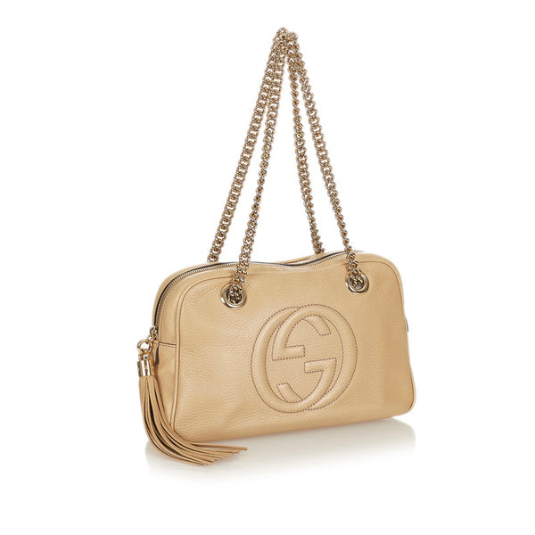 グッチ ソーホー 308983 ベージュ レザー チェーン ショルダーバッグ レディース GUCCI 【中古】