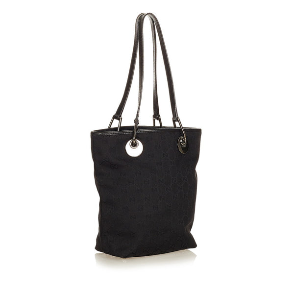 グッチ GGキャンバス 120840 ブラック キャンバス レザー ショルダーバッグ レディース GUCCI 【中古】