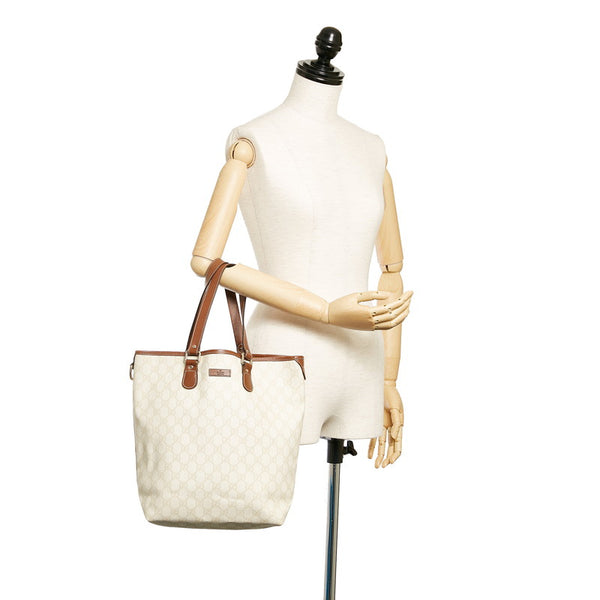 グッチ GGスプリーム 189896 ホワイト ブラウン PVC レザー トートバッグ レディース GUCCI 【中古】