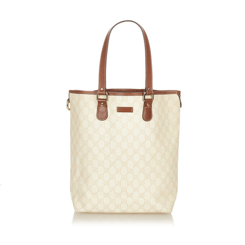 グッチ GGスプリーム 189896 ホワイト ブラウン PVC レザー トートバッグ レディース GUCCI 【中古】