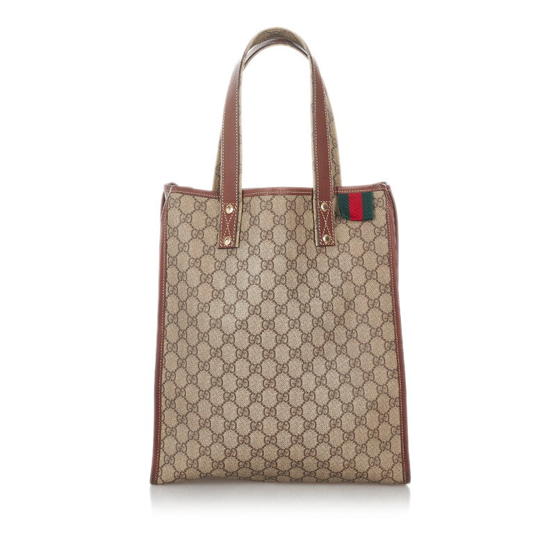 グッチ GGスプリーム シェリー 211135 ベージュ ブラウン PVC レザー トートバッグ レディース GUCCI 【中古】