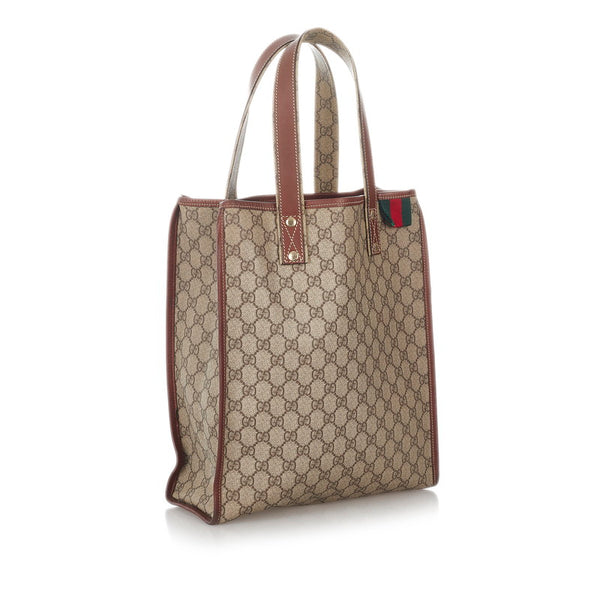 グッチ GGスプリーム シェリー 211135 ベージュ ブラウン PVC レザー トートバッグ レディース GUCCI 【中古】