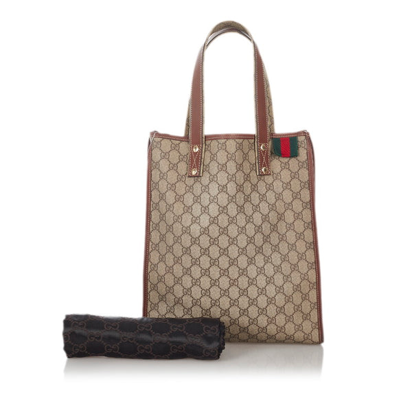 グッチ GGスプリーム シェリー 211135 ベージュ ブラウン PVC レザー トートバッグ レディース GUCCI 【中古】