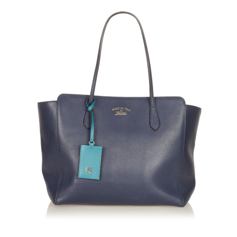 グッチ スウィング 354397 ネイビー レザー トートバッグ レディース GUCCI 【中古】