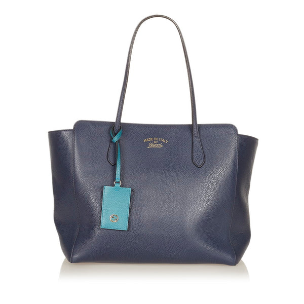 グッチ スウィング 354397 ネイビー レザー トートバッグ レディース GUCCI 【中古】