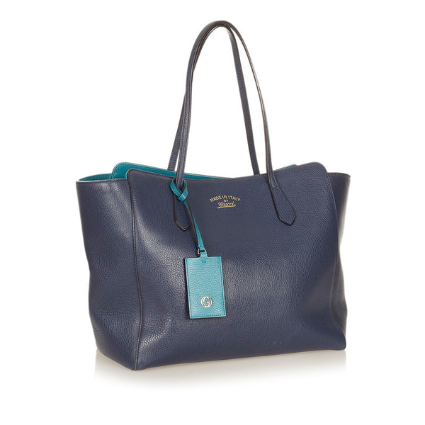 グッチ スウィング 354397 ネイビー レザー トートバッグ レディース GUCCI 【中古】