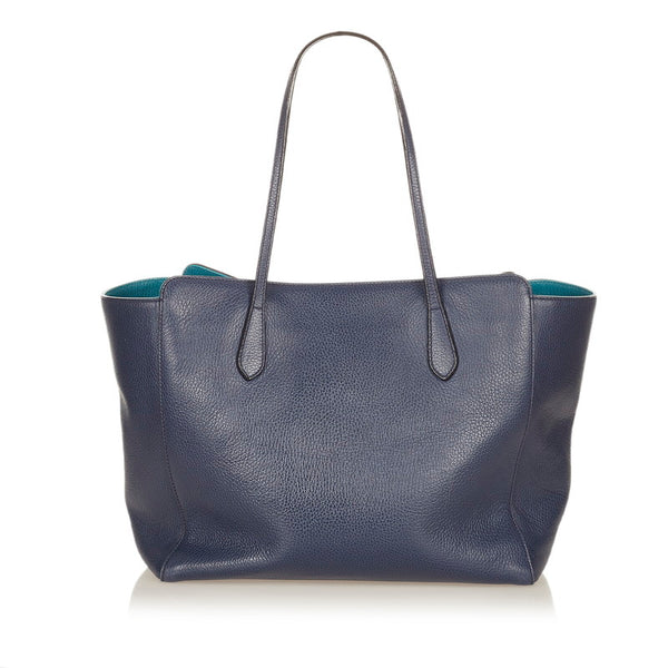 グッチ スウィング 354397 ネイビー レザー トートバッグ レディース GUCCI 【中古】