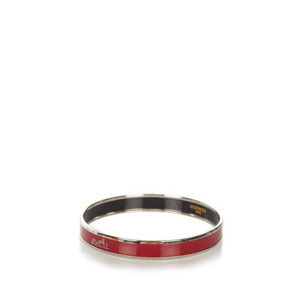 エルメス ワインレッド シルバー メタル エマイユ バングル レディース HERMES 【中古】