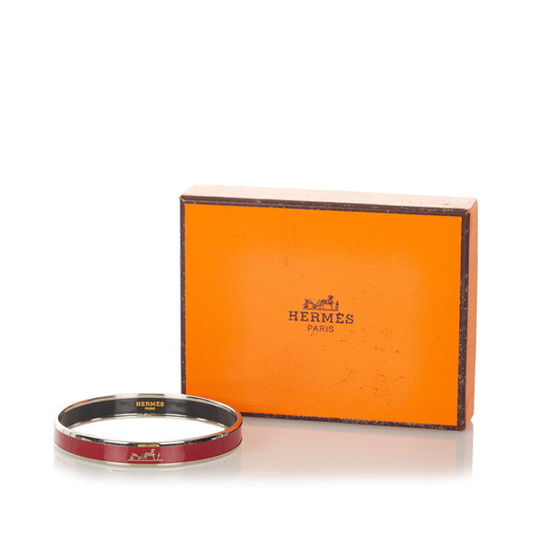エルメス ワインレッド シルバー メタル エマイユ バングル レディース HERMES 【中古】