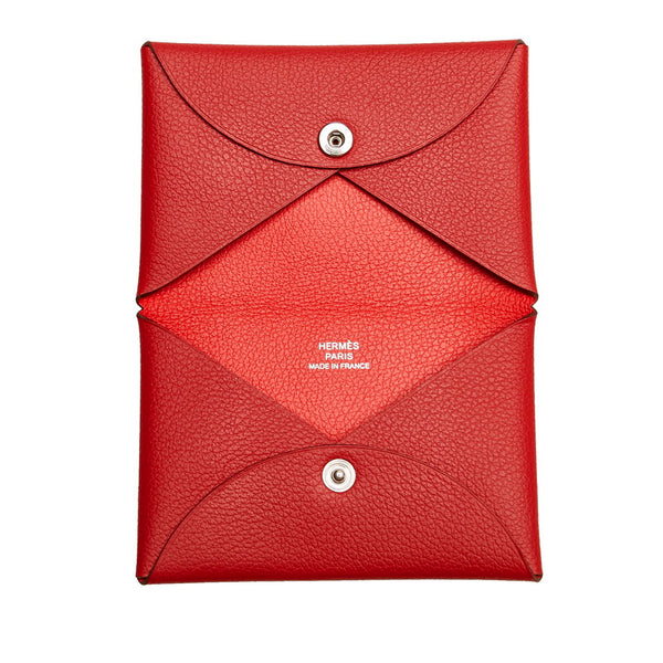 エルメス カルヴィ レッド ヴォーエプソン カードケース レディース HERMES Y刻印 【中古】