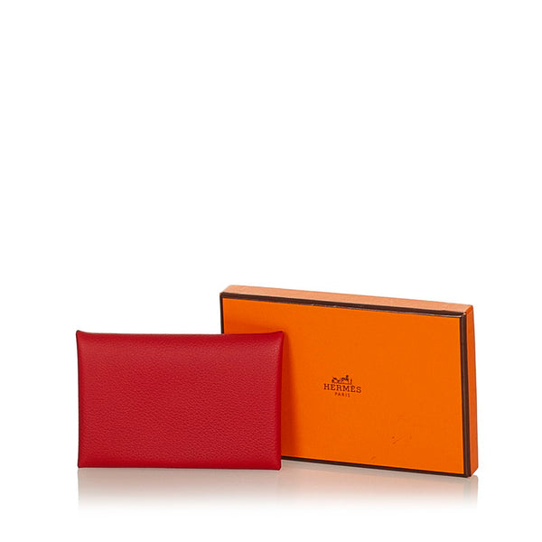 エルメス カルヴィ レッド ヴォーエプソン カードケース レディース HERMES Y刻印 【中古】