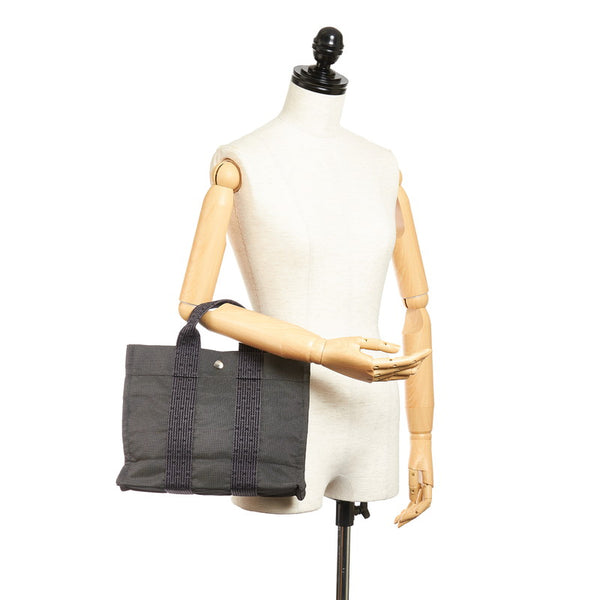 エルメス エールライン グレー ブラック キャンバス ハンドバッグ レディース HERMES 【中古】