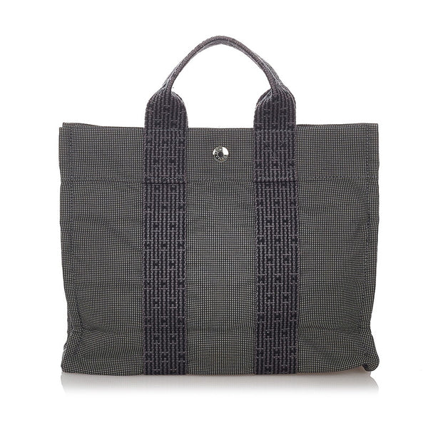 エルメス エールライン グレー ブラック キャンバス ハンドバッグ レディース HERMES 【中古】