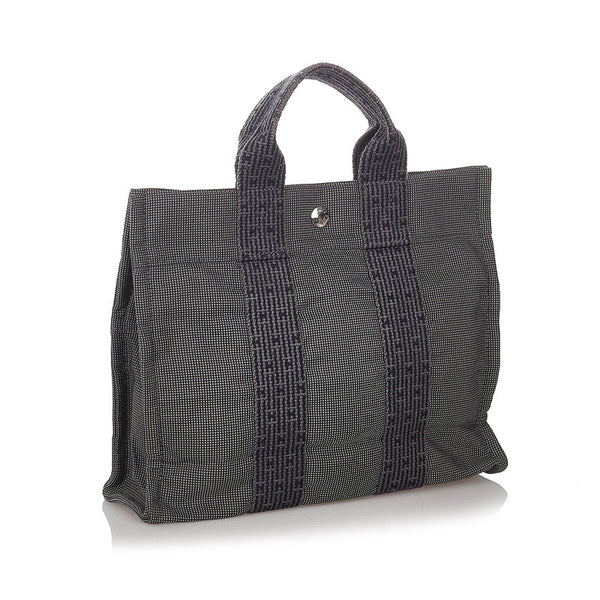 エルメス エールライン グレー ブラック キャンバス ハンドバッグ レディース HERMES 【中古】