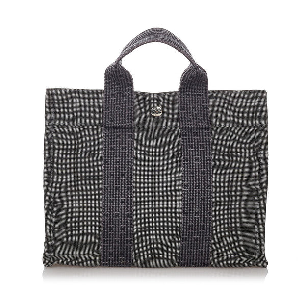 エルメス エールライン グレー ブラック キャンバス ハンドバッグ レディース HERMES 【中古】